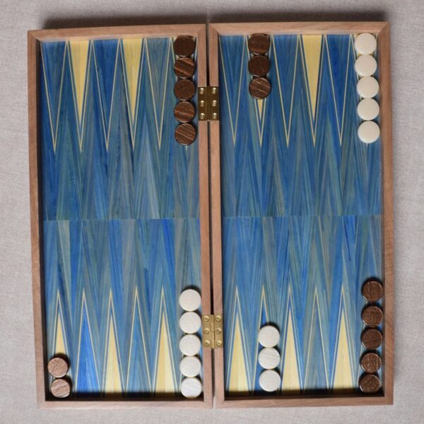 Backgammon noyer et marqueterie de paille