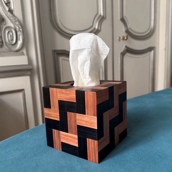 boîte mouchoirs en marqueterie de paille